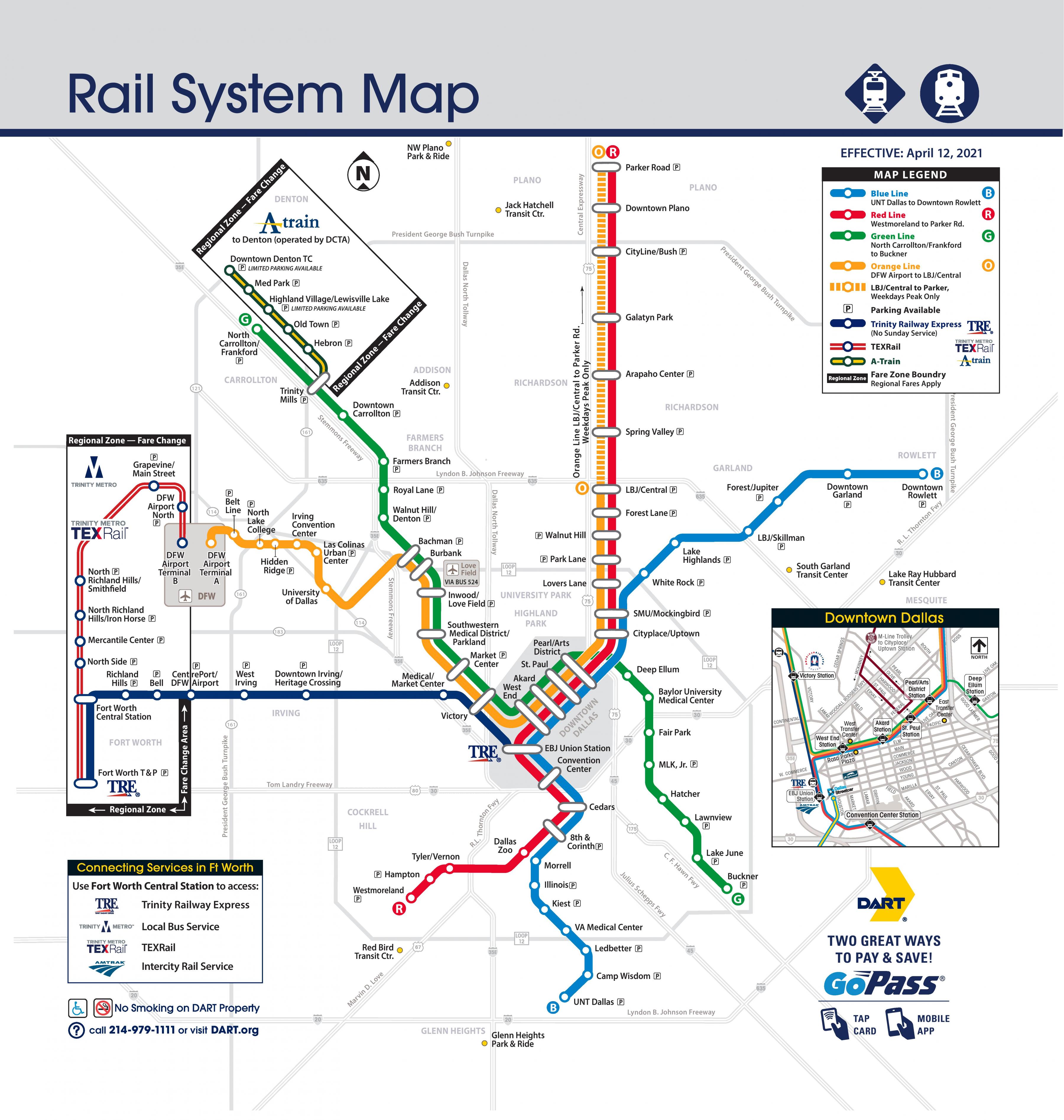 ダラスの鉄道地図 ダラスの鉄道路線と鉄道駅