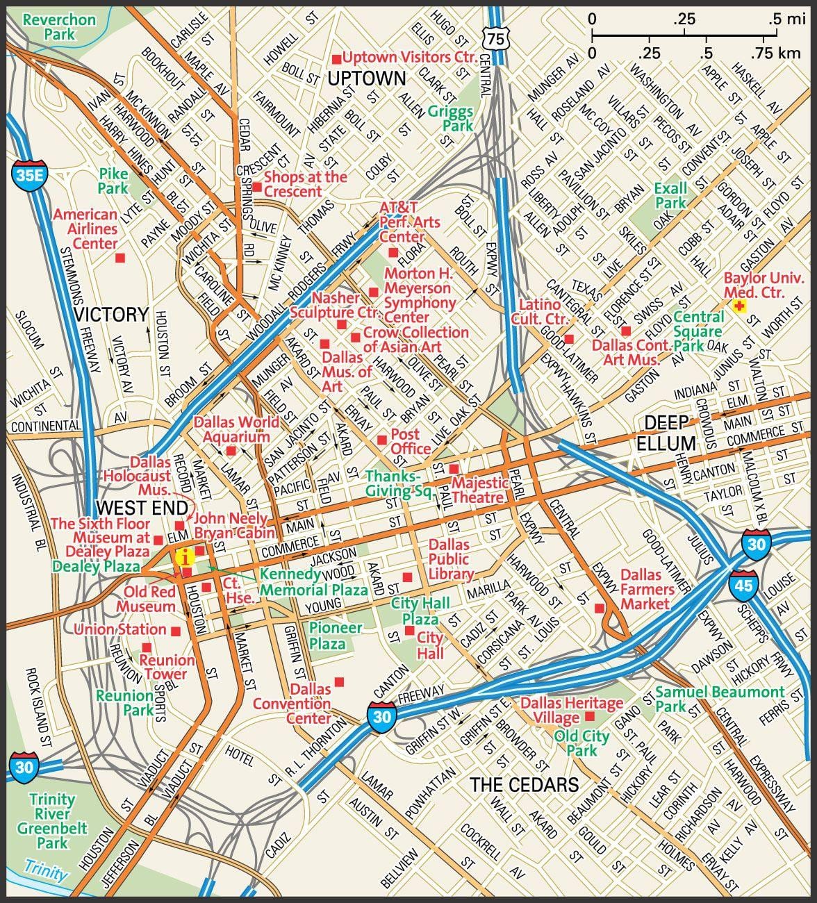 ダラス市内中心部の地図