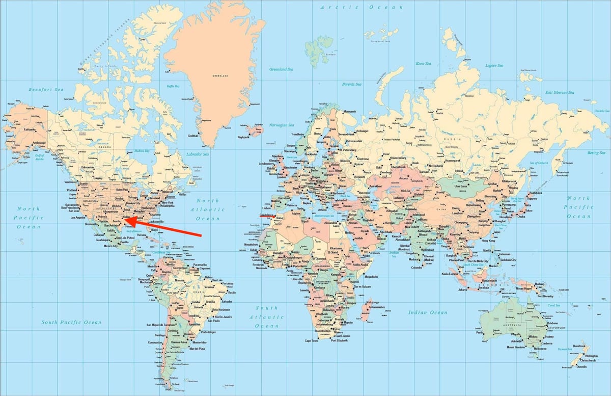 世界地図上のダラスの位置
