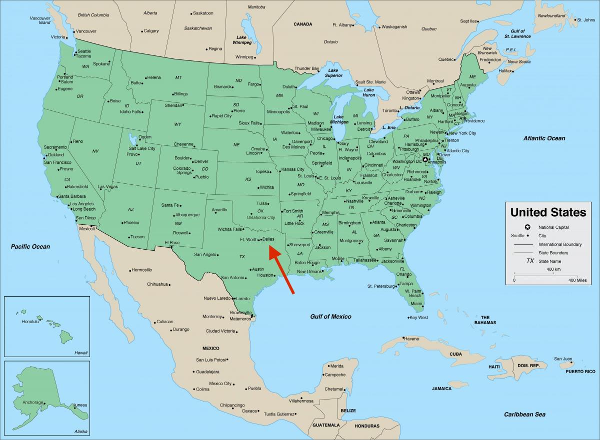 テキサス州ダラス - アメリカ地図